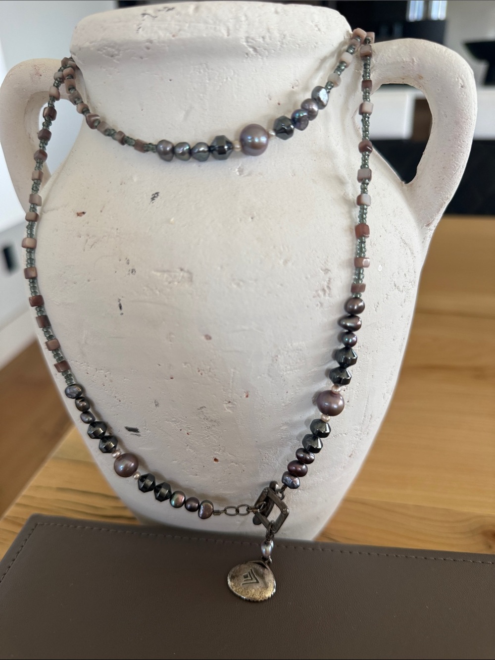 Multi-Tone Pearl and Bead Women’s Necklace - Gray/Purple